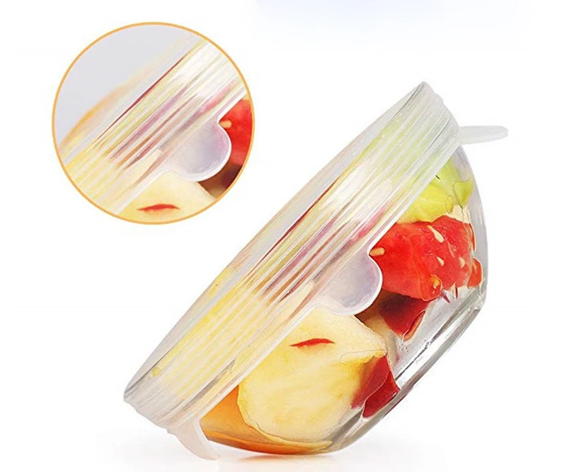 6pcs stretch vacuum wraps seal cover food grade reusable silicone wrap