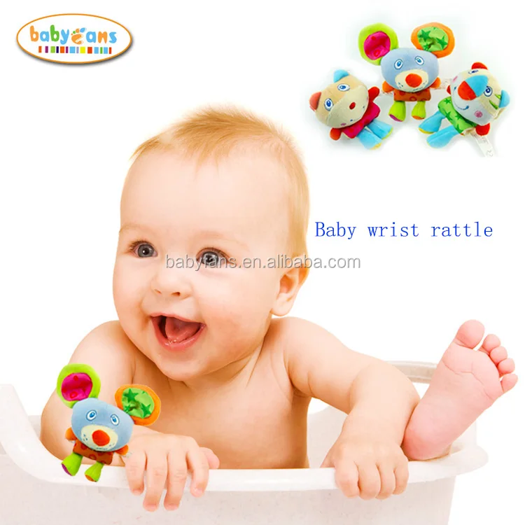 Babyfans cute custom plush baby wrist rattle toy soft animal wrist band