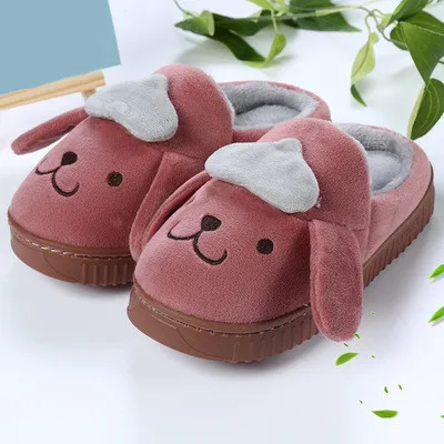Зимние новые теплые Нескользящие Детские хлопковые тапочки с милыми мультяшными собаками