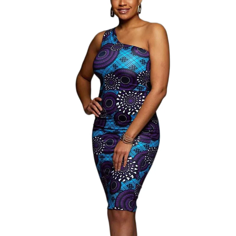 
2020 Summer Women African Clothing 100% Polyester ITY Print Fabric Short Dress 