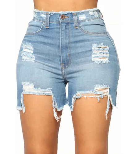 Wholesale Custom New Sexy skinny slim Jeans Hot Rrayed Hole Denim Pants  Damaged Short Hot Zipper Women pants