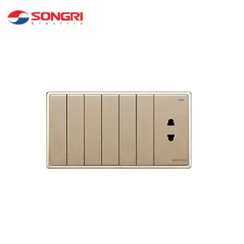 Songri special design widely used 250V 16A 6 gang wall switch with parallel 2 pin wall socket