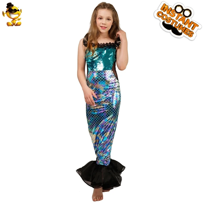 Girls Mermaid Dress Costume Discolorat Scale Slim Fit Dress Cosplay Mermaid Costume For Children