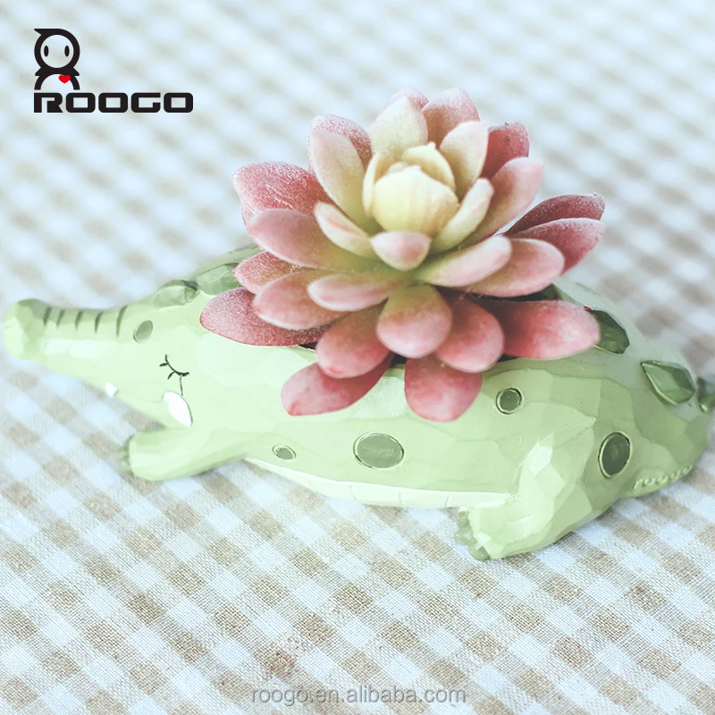 Roogo Wholesale Price Popular Design Resin Indoor Home Garden Decor Crocodile Elephant Dinosaur Whale Statue Succulent Bonsai
