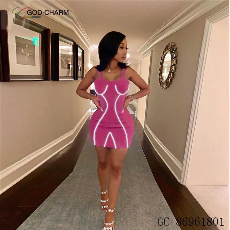 GC-86961801 Wholesale Women Sexy Reflective Fabric Plus Size Striped Spliced Night Club Mini Dress 2019 African Clothing