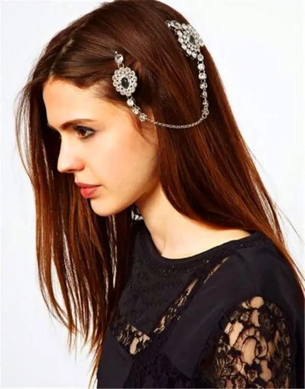 Cheap Wholesale Metal Hair Jewelry Crystal Hair Pin Rhinestone Bridal Head Chain