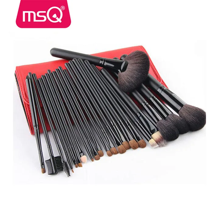 MSQ 22pcs best quality cosmetic brushes black wood handle makeup brush set with red bag