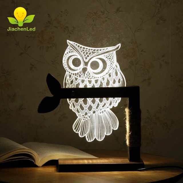 3D Owl Wood Bedside Night Lamp LED Owl Night Light