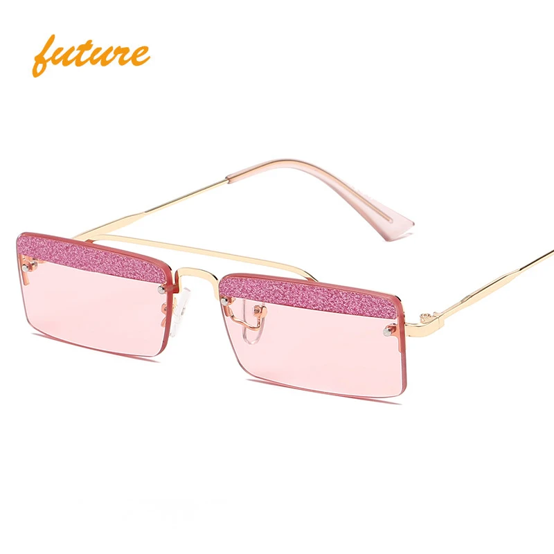 Fashion Small Square Sunglasses Women Shining Alloy Frame Eyeglasses Retro Rimless Sun Shades Glasses KD1877