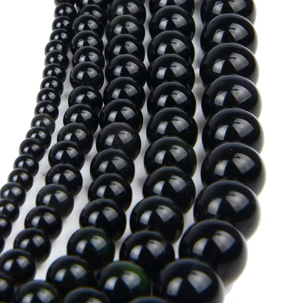 Natural Black Obsidian Stone Beads Strand 4 6 8 10 12 MM for Bracelet Jewelry Making