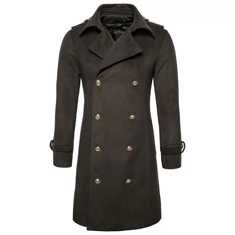 Double Breasted Coat Long Trench Coat For Men Custom Full Sleeve Mens Plus Size Winter Cotton Warm Coat