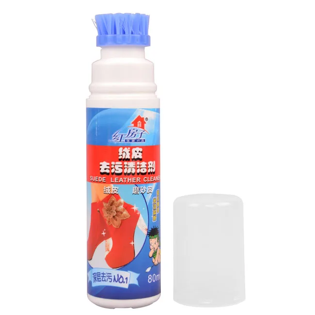 Suede and nubuck leather shoe polish decontamination cleaner with brush applicator