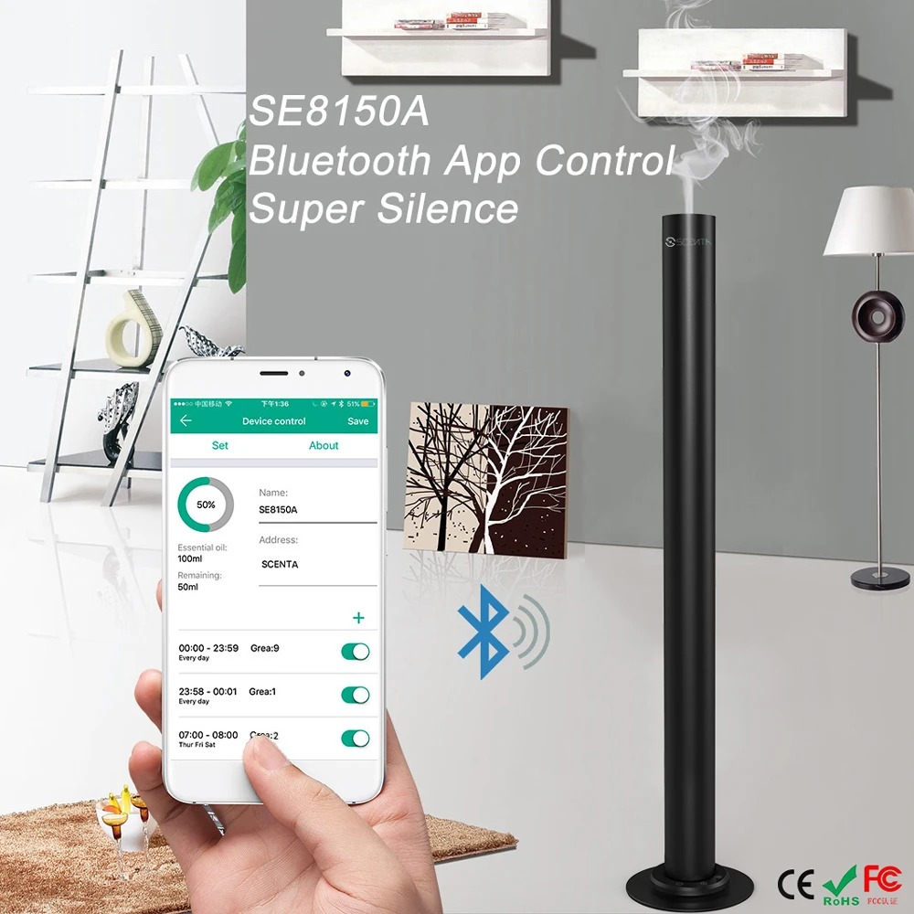 SCENTA Wholesale Aluminum Air Nebulizer Essential Oil Aroma Diffuser With Bluetooth Remote Control