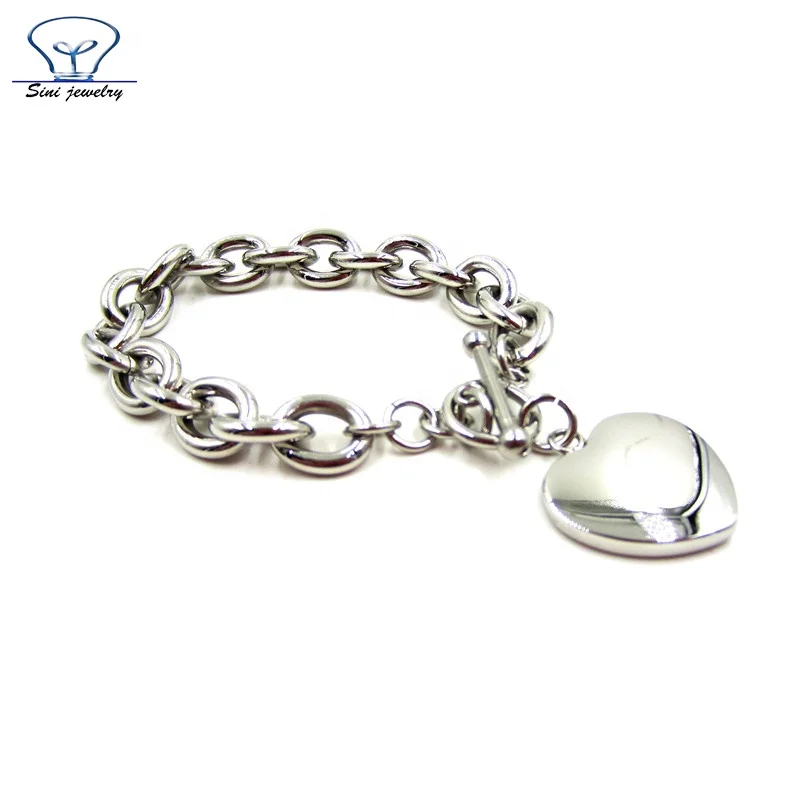Highly Polished 2016 Fashion Casual Sporty Stainless steel Charm silver Heart Pendant men chain Bracelets Korea style