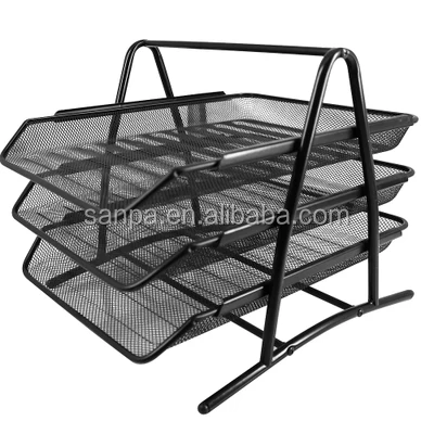 Metal Mesh Desk Organizer Document Office Paper Tray