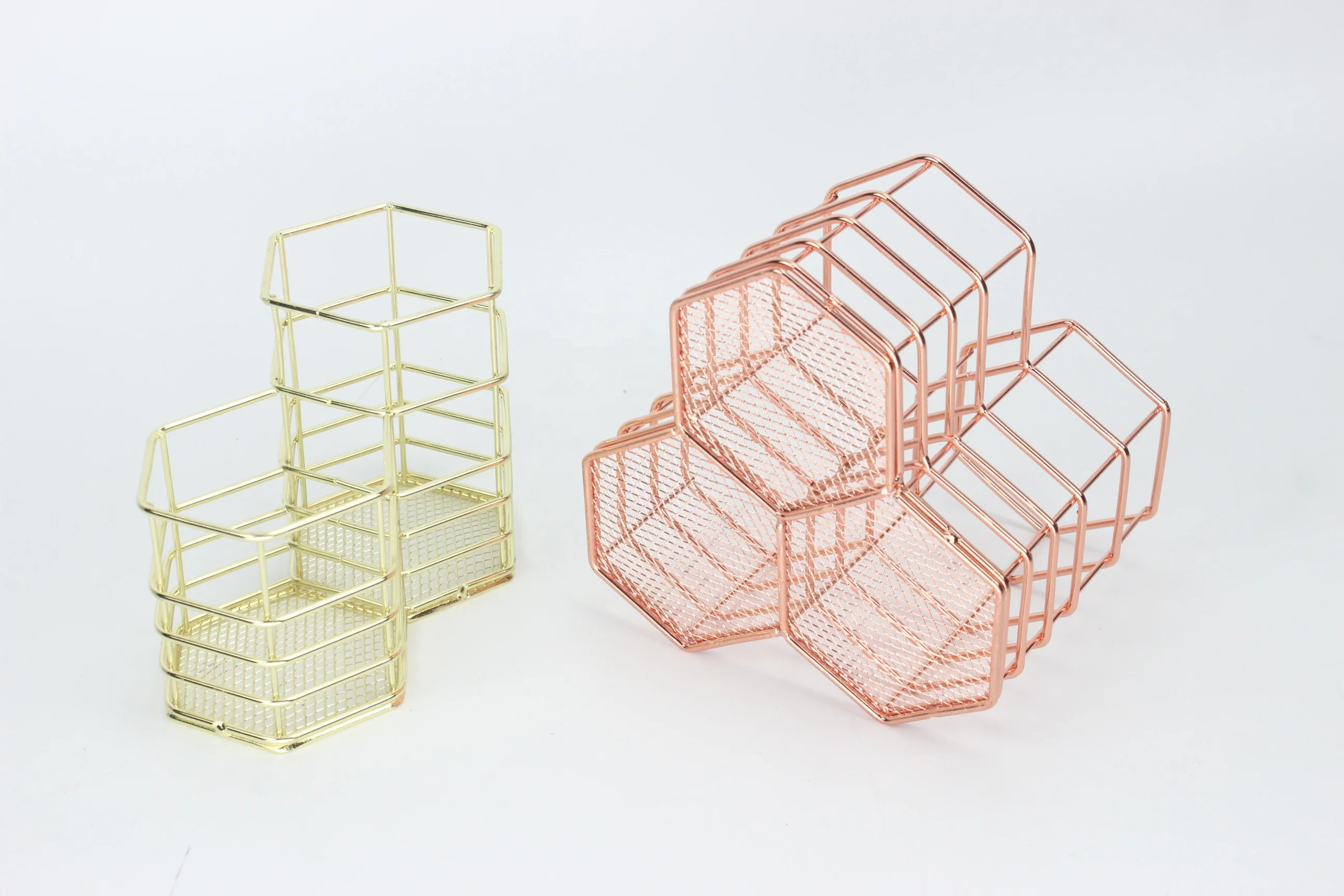 551-5S Nordic style art iron decor hexagon wire mesh gold/rose gold pencil holder