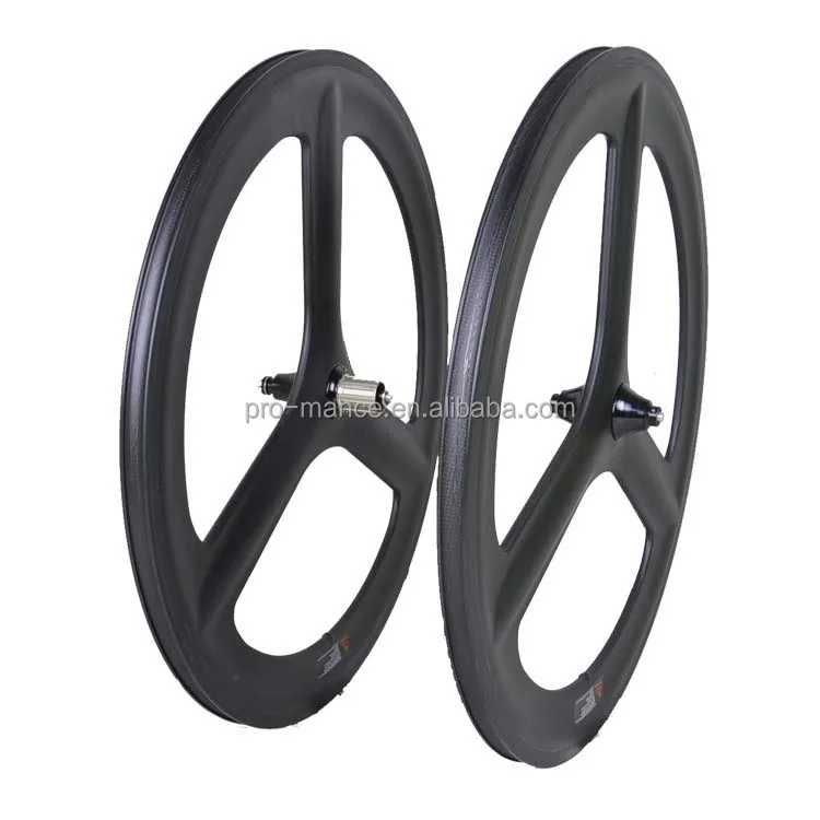 
Tri spoke Width 23mm Depth 66mm 3 spokes 700c Clincher Toray Carbon Rode Bike Rims Wheels 