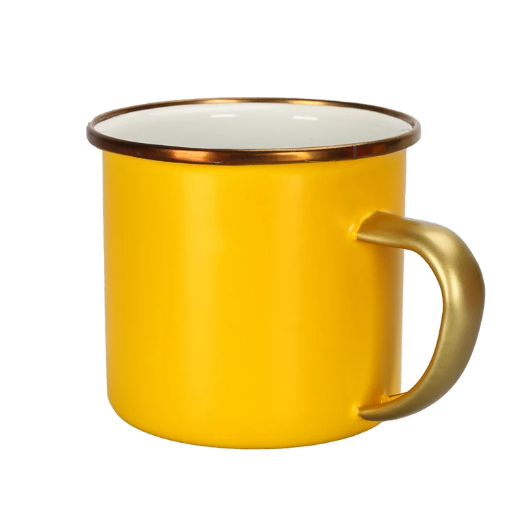 Promotional Black Speckle Camping Enamel Mug with gold and silver rim