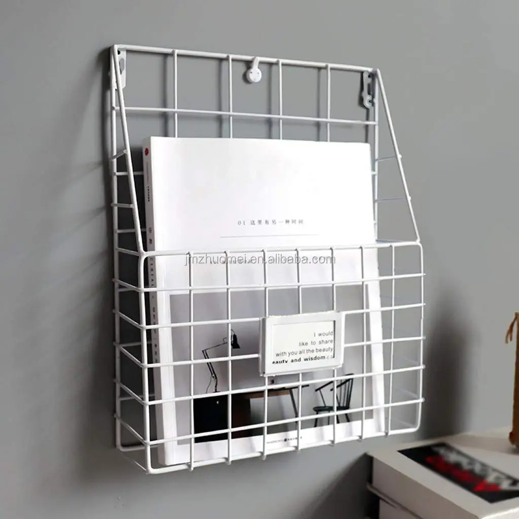 
Magazine Storage Rack Wall Mounted Mesh Metal Newspaper Organizer Display Rack 