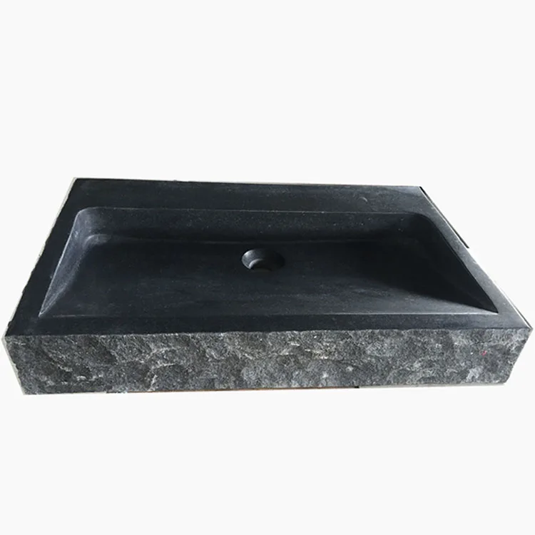 Toilet using natural outside Black granite stone basin outdoor