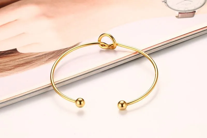 Fashion women jewelry stainless steel wire bangle 18k gold cuff knot bangle bracelet