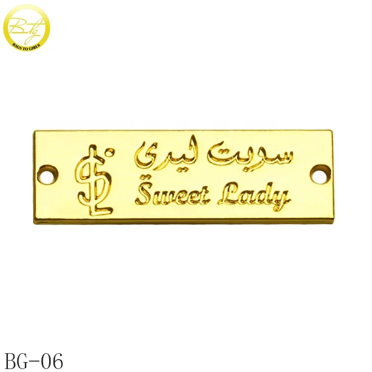 Custom label logos design metal letter tag shawl clothing name hang tag for Malaysia