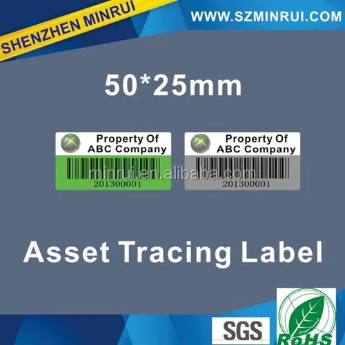 Custom Tamper Proof Asset Tagging Stickers,Property of Company with Bar Code Printing for Tracing Labels