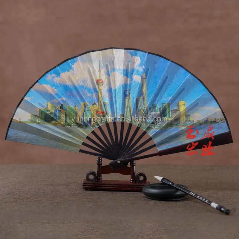 
customized logo printing gift paper hand fan with bamboo ribs 