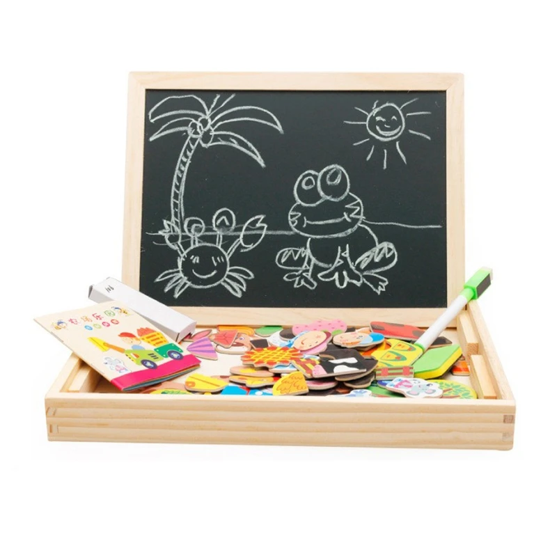 2022 New Design Double Side Dry Erase Wooden Magnetic Drawing Board With Magnetic Wooden Puzzle