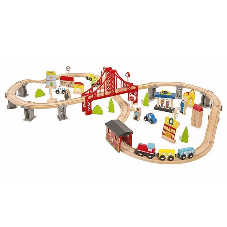 Новинка, лидер продаж, образовательные деревянные игрушечные железнодорожные наборы из 70 шт. для детей W04C073 (60695169747)