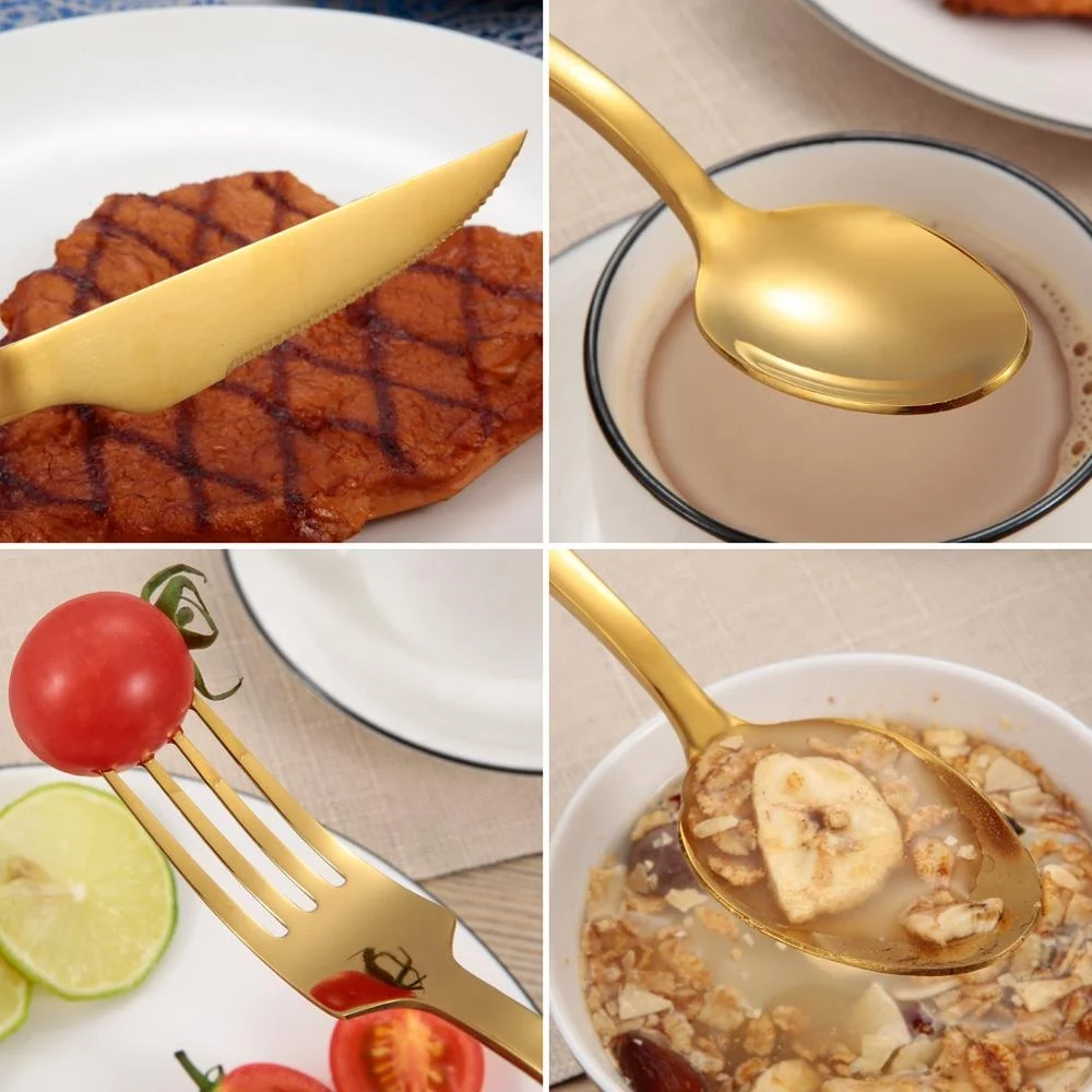 daoqi wholesale stainless steel gold plated fork and knife 24pcs cutlery set