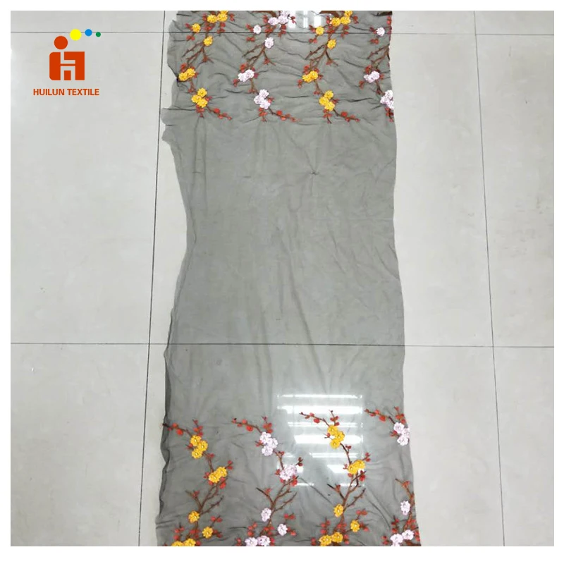 HLS163# high end fashion design printed organza fabric 3D flower applique embroidery