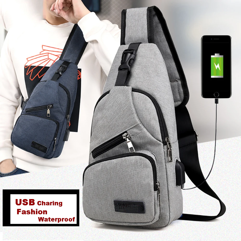 Softback Customized  crossbody chest bag with USB Charging for men