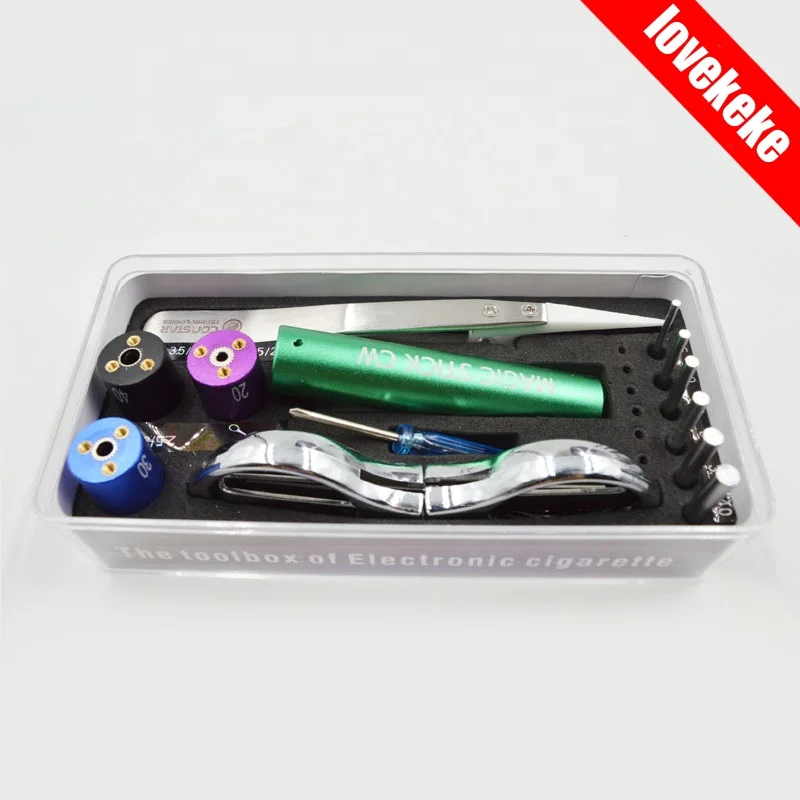 Charms electronic cigarette kit Round heads coil jig tool kit box vaping accessories DIY e cig tool Kit for repair accessories