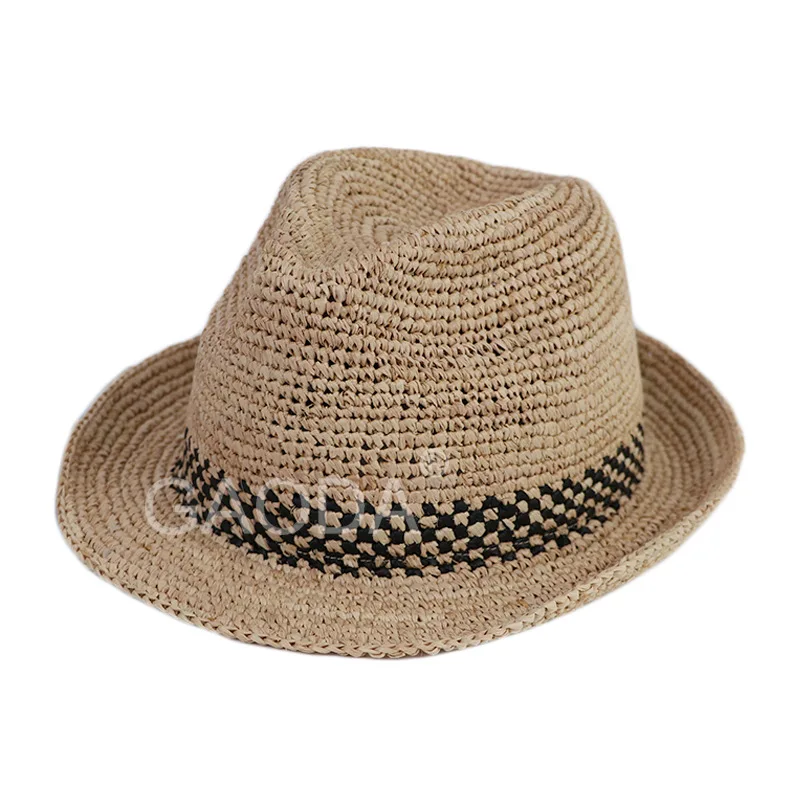 Customized fashion style unisex checked gangster straw fedora hat