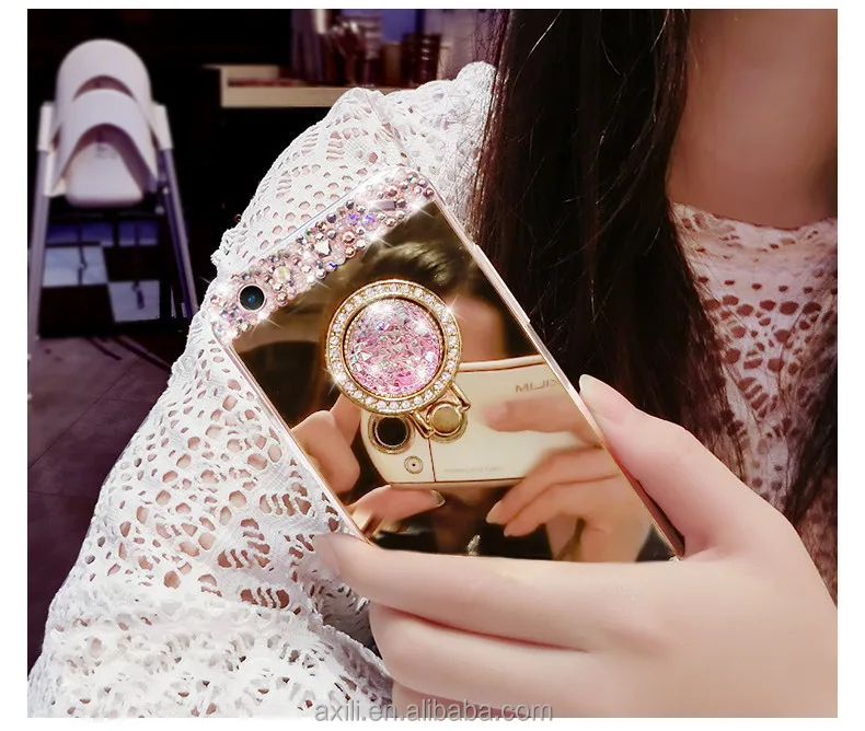 
Mirror Electroplating Soft TPU Girls Bling diamond Metal Ring Stand Cases For iphone 7 7plus 6 6S Plus se 5s 5 phone case 