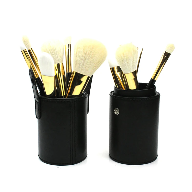 Factory custom all kinds leather bush storage barrel cosmetic cases cylinder cosmetic bags make up bush holder