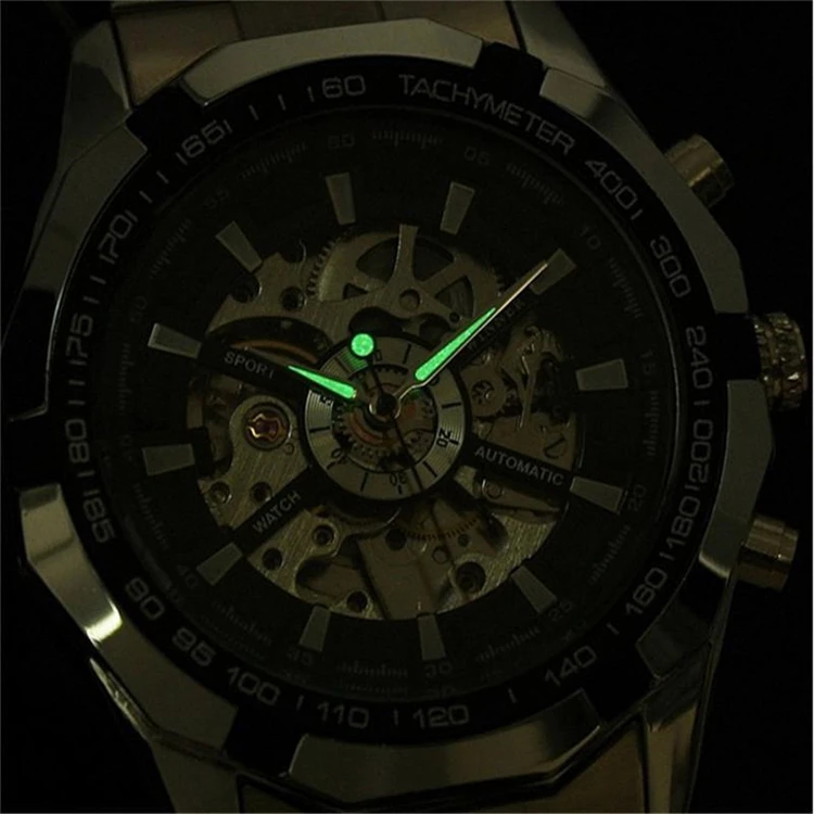 
WINNER 246 sale Fashion Winner Stainless Steel Skeleton Mechanical Watch For Man automatic self winder Wrist Watch 