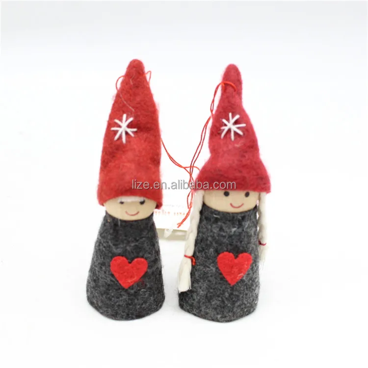 Christmas decoration home craft wood felt elf ornament