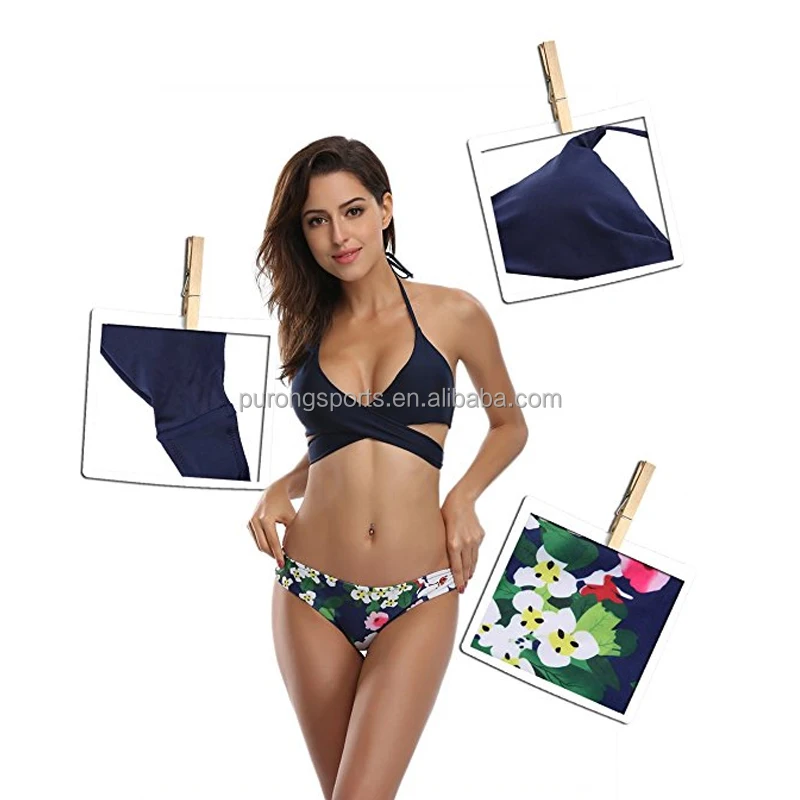 Sexy Cross Swimwear Women Bikini Set Bandage Bathing Suit Push Up Printed Cut