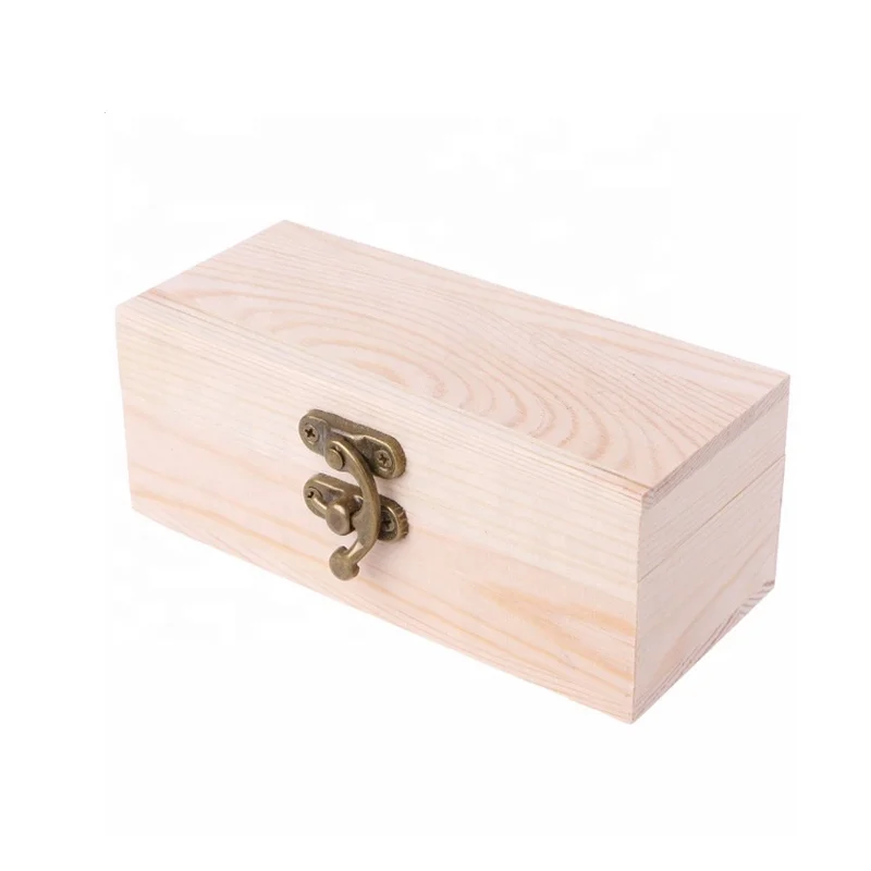 Classic creative wooden box treasure chest with hinge lid