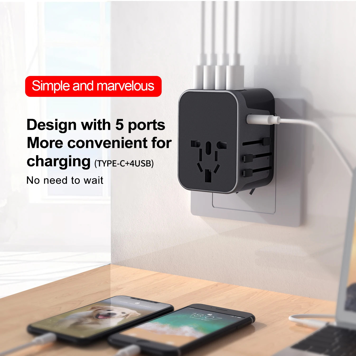 
2019 new arrivals usb fast charge universal travel adapter plug type c portable charger adaptor 