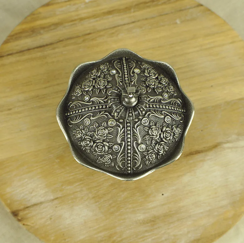 metal rose flower princess zinc alloy made crown antique trinket jewelry box for home decoration use