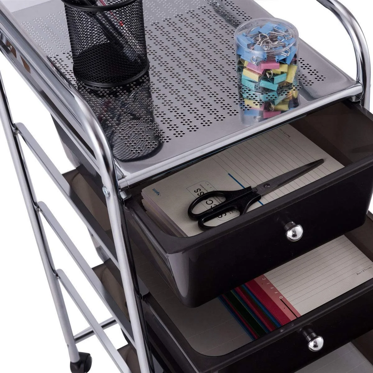 OEM 550-74 Home Organizer 4 tier Plastic Drawers Utility Metal Storage Cart on Rolling Wheels black