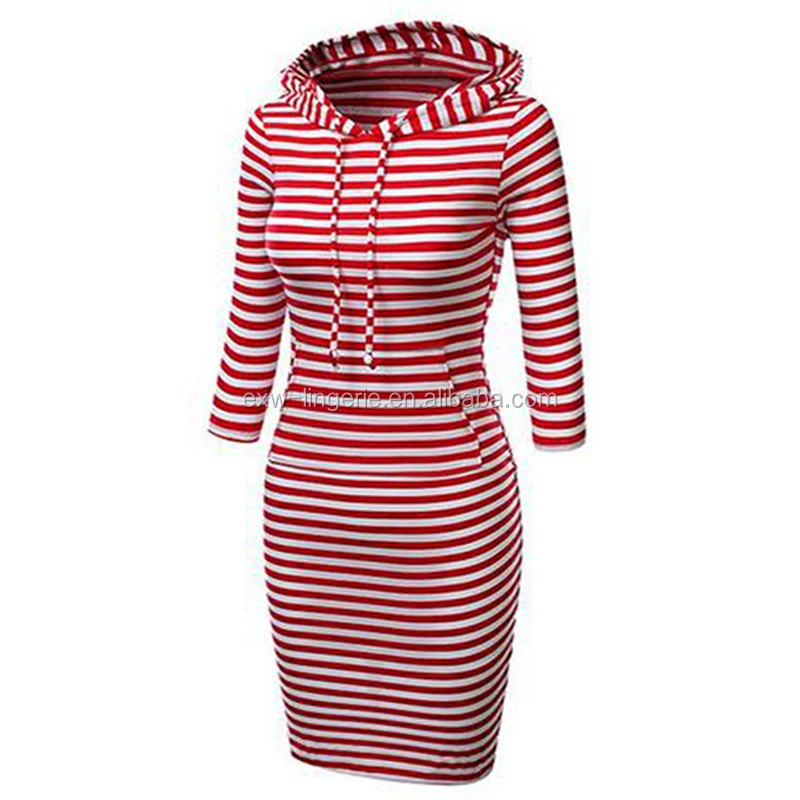 
Women Stripes 3/4 Sleeves T-shirt Knee Length Dress Girls Summer Dress 