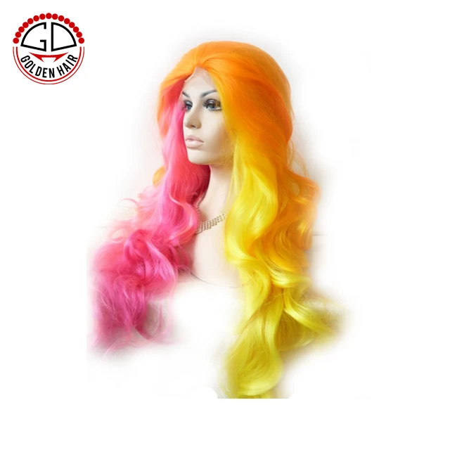 Golden Hair Hot Selling Beautiful Curly Lace Front Synthetic Rainbow Wig