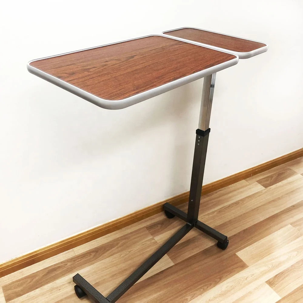 height adjustable hospital furniture movable wooden over bed table
