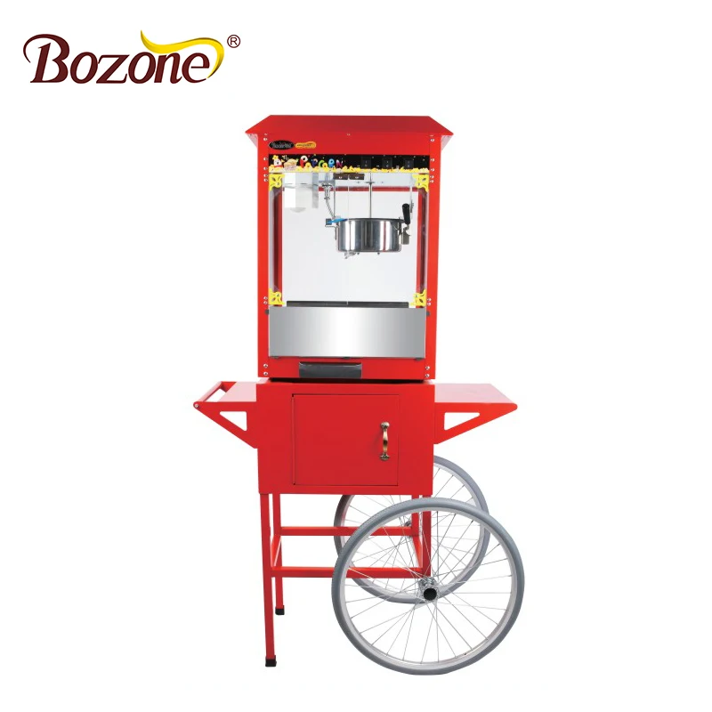 Factory Price 8 Oz automatic old fashioned electric commercial kettle caramel mobile popcorn machine maker with cart/wheels