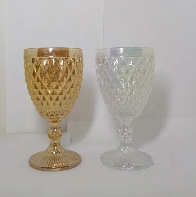 wholesale embossed champagne colored glass goblet red wine glasses