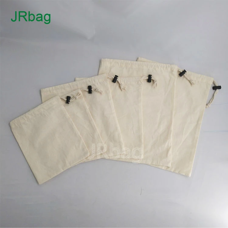 BSCI Factory Eco Friendly  Unbleached Reusable Organic Cotton Muslin Drawstring Produce Bag